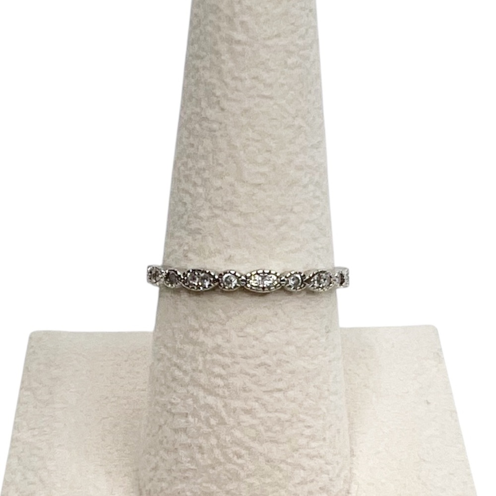 Marquise & Round Shapes Clear Glass Stones Sterling Silver Stackable Ring
